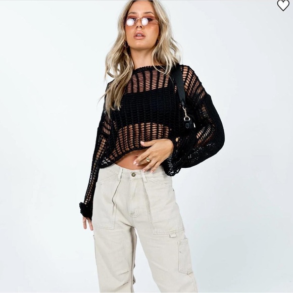 Black Mesh Long Sleeve Top - Picture 4 of 4